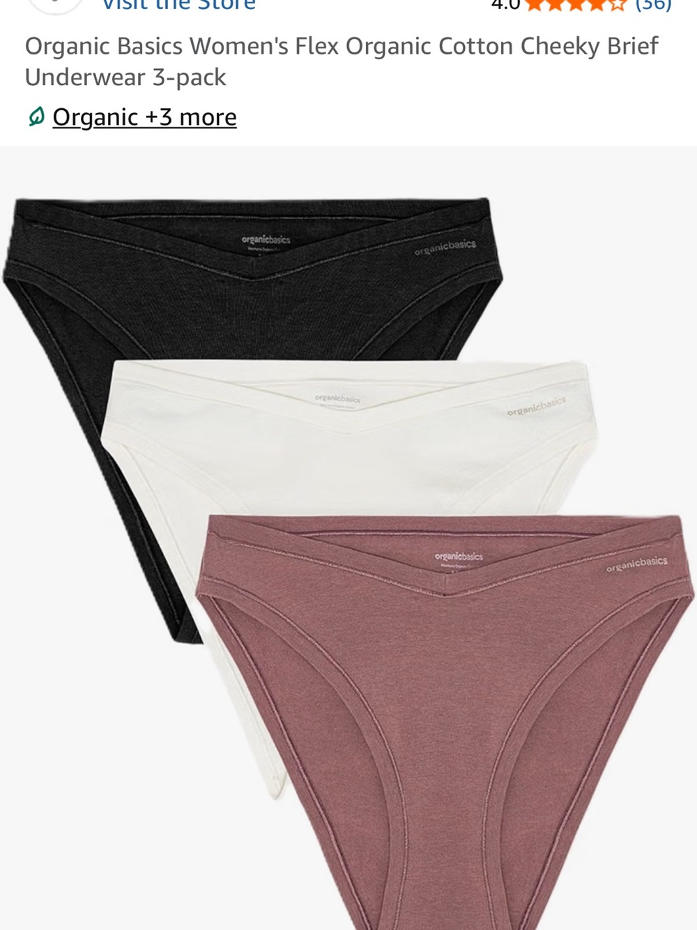 Organic Basics Women’s 3-Pack Cotton Briefs - Black, Off White, Rose Wood.  NWT